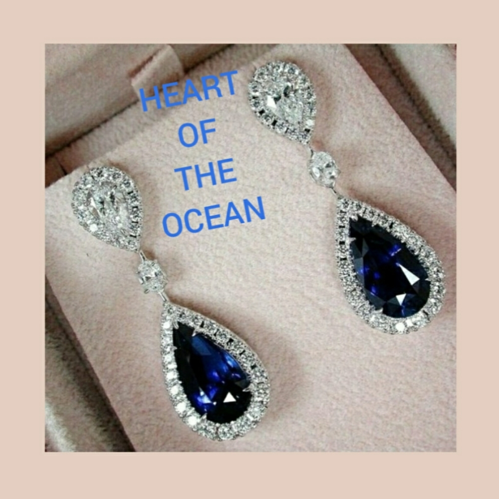 18K WHITE GOLD FILLED BLUE SAPPHIRE EARRINGS
